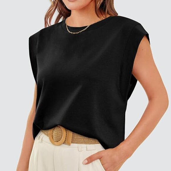 Cap Sleeve Tops for Women, Business Casual Tank, BLACK, Size Medium - Picture 4 of 6